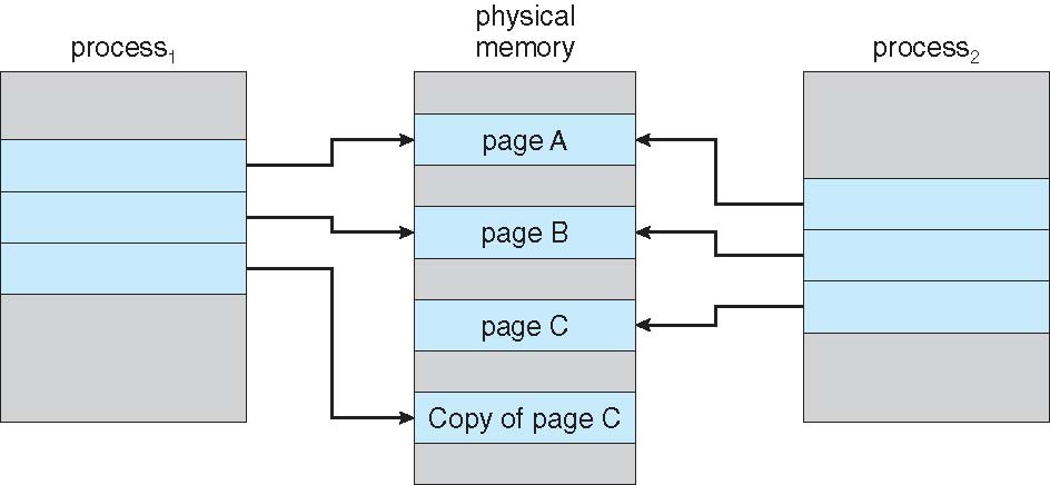Copy-on-Write sonrası: yazma gerçekleştiğinde sayfa kopyalanır ve her process kendi sayfasına sahip olur.